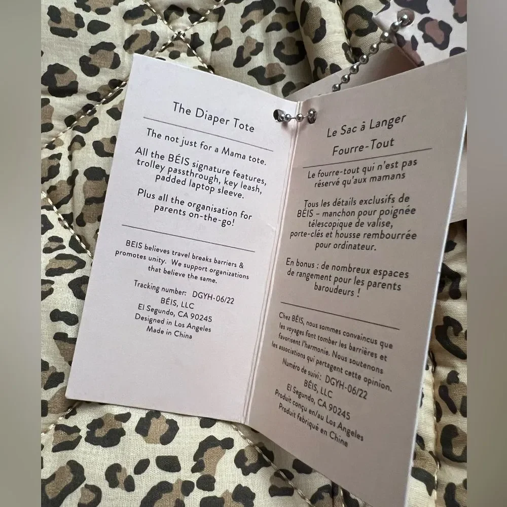 BEIS x Elsa Hosk Quilted Tote Diaper Bag In Wild Child Animal Print New